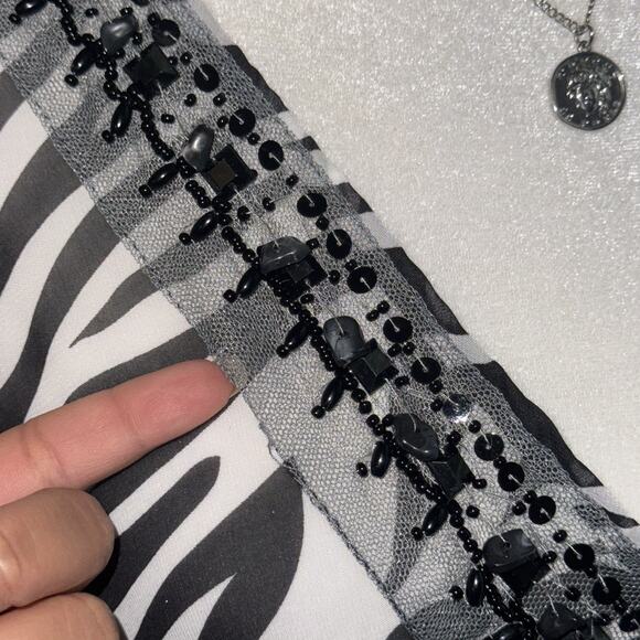 Miken Cover Up Dress Women's Large White Black Zebra Print Beaded Empire Waist - Picture 6 of 9